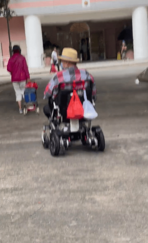 72歲洪金寶獨自坐輪椅買菜！身後掛飯盒塑料袋，左右看註意路況插图3